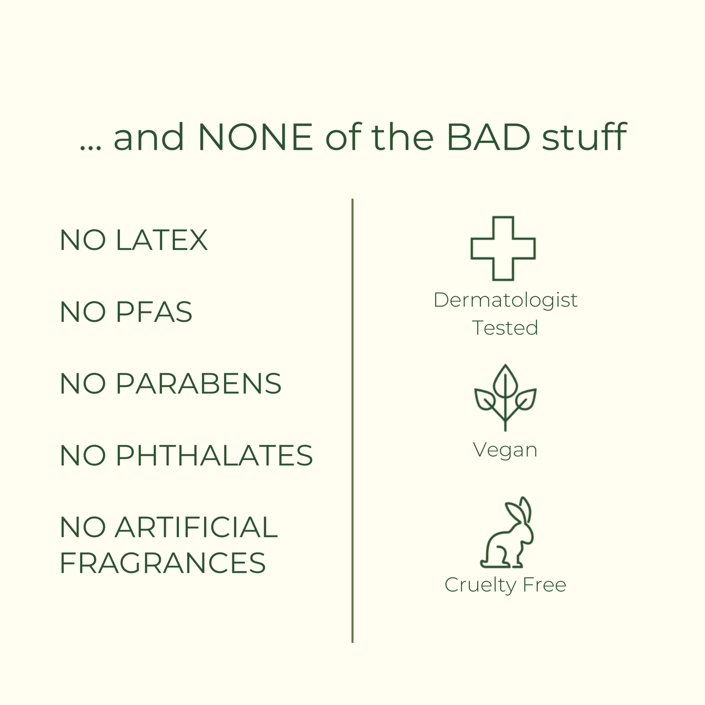 List of product ingredients with icons and text on a white background