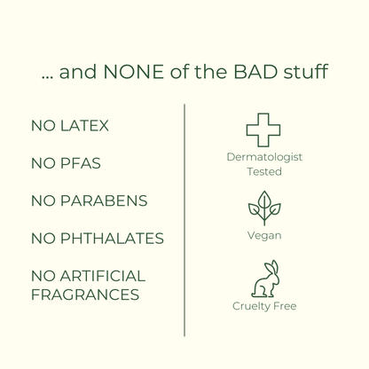 List of product ingredients with icons and text on a white background